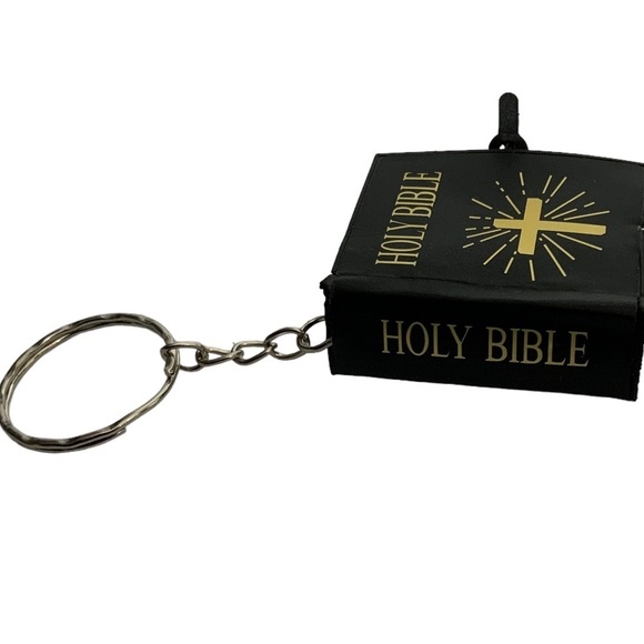 Bible Keychain Turnable Pages Pages Religious Mini Bible Book Pendant Black Gold - Picture 10 of 16